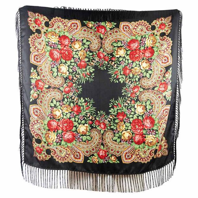 D' Daniela - Traditional Print Shawl - L - Black W/ Gold