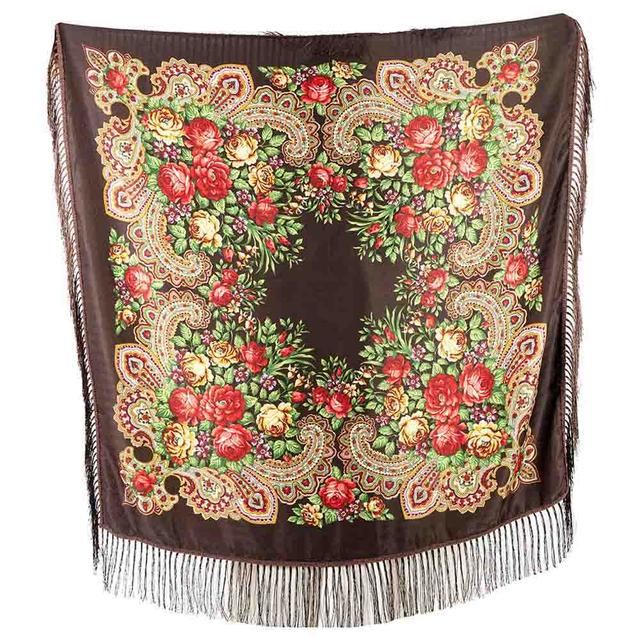 D' Daniela - Traditional Print Shawl - L - Brown W/ Gold