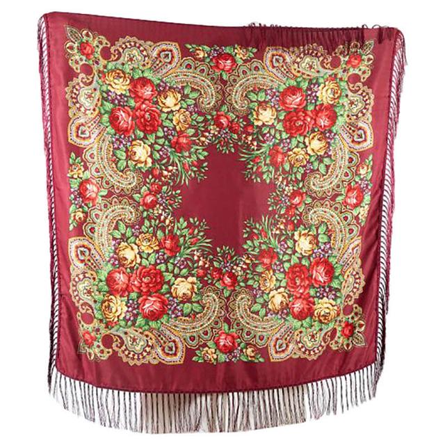 D' Daniela - Traditional Print Shawl - L - Burgundy W/ Gold