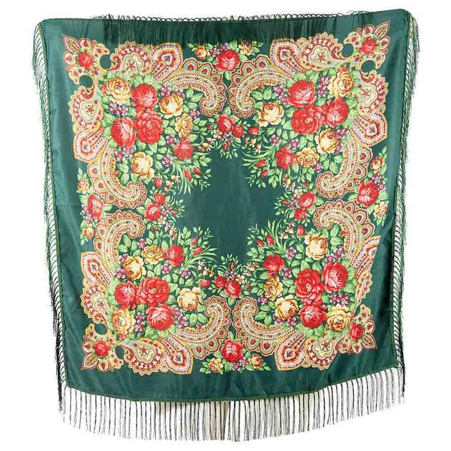 D' Daniela - Traditional Print Shawl - L - Green W/ Gold