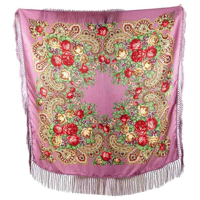 D' Daniela - Traditional Print Shawl - L - Dusty Pink W/ Gold