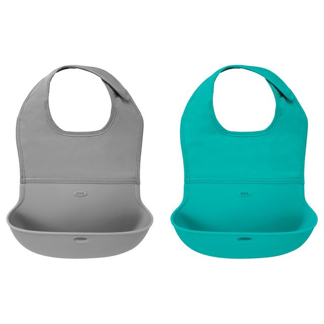 Oxo Tot - Roll Up Bib - Pack of 2 - Gray & Teal