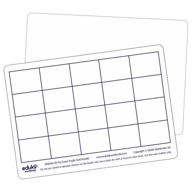 Eduk8 Worldwide - A5 Pupil Grid Dry Erase Board Pack of 30