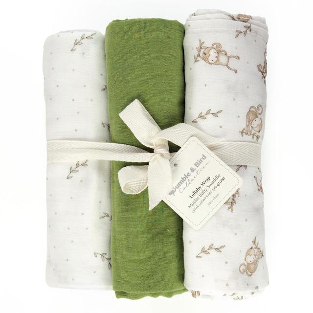 Bumble & Bird - Lullaby Wrap Muslin Swaddle - 3pcs - Monkey (Exclusive)