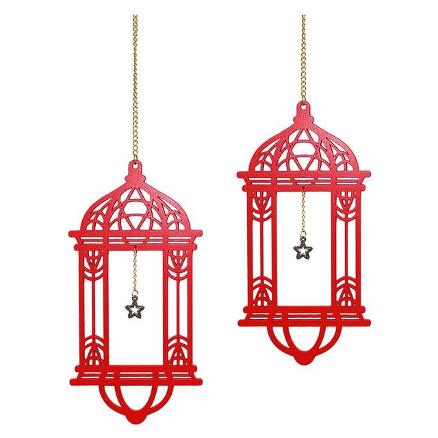 Eid Party - Red Wooden Lantern Decorations