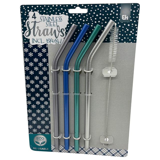 Excellent Houseware - Stainless Steel Metal Straws W/ Brush 5pcs