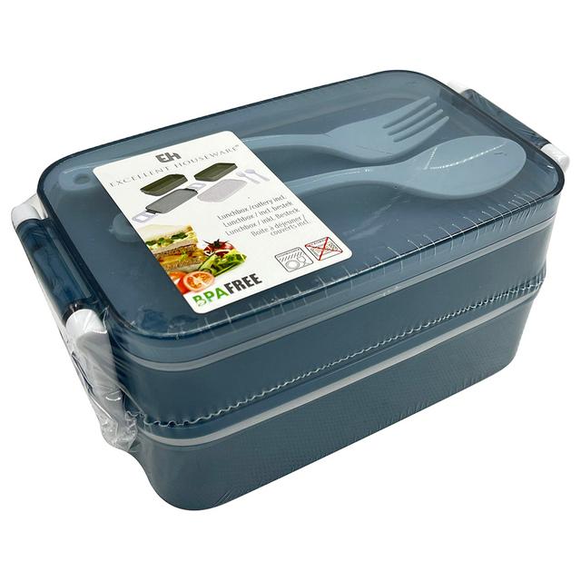 Excellent Houseware - Lunch Box W/ Spoon and Fork - Blue