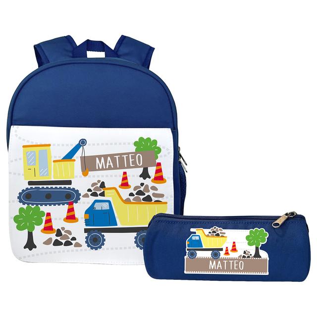 Essmak - Construction Crazy Backpack & Pencil Case - 12-Inch - Blue