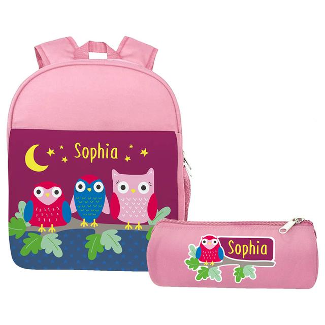 Essmak - Nocturnal Hoots Backpack & Pencil Case - 12-Inch - Pink