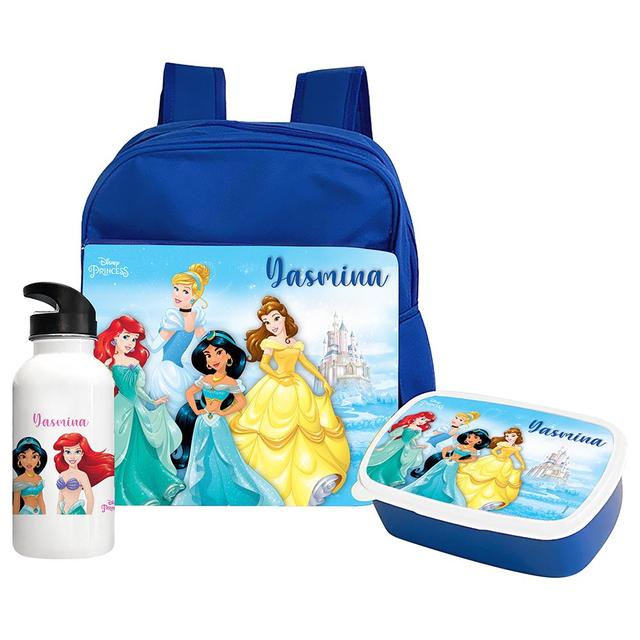 Essmak - Disney 4 Princesses Backpack w/ Lunch Box & Water Bottle- 12-Inch - Blue