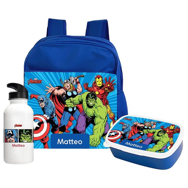 Essmak - Marvel Avengers 2 Backpack w/ Lunch Box & Water Bottle- 12-Inch - Blue