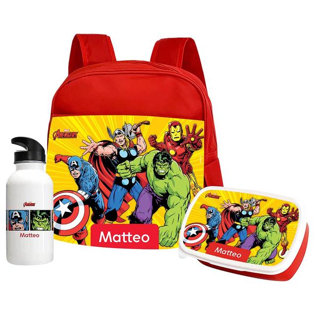 Essmak - Marvel Avengers 2 Backpack w/ Lunch Box & Water Bottle- 12-Inch - Red