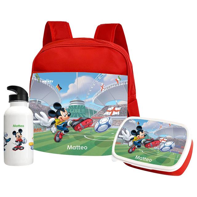 Essmak - Disney Mickey Backpack w/ Lunch Box & Water Bottle- 12-Inch - Red