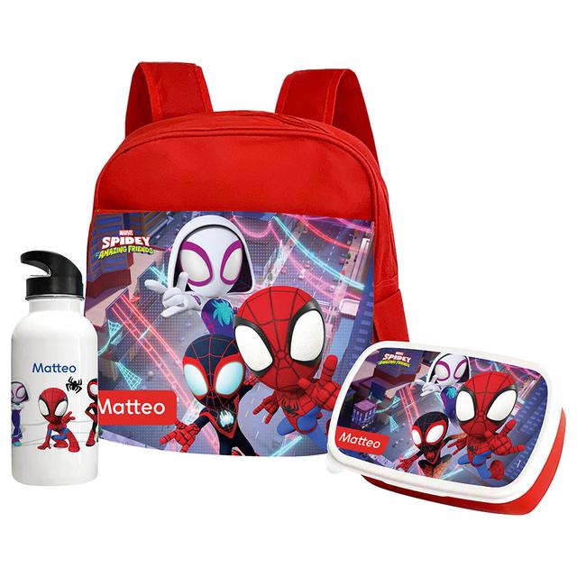 Essmak - Marvel Spidey Backpack w/ Lunch Box & Water Bottle- 12-Inch - Red