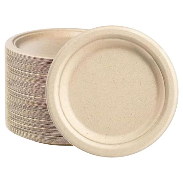 Ecoway - 100% Disposable Round Bagasse Paper Plates - 7-Inch - 25pcs