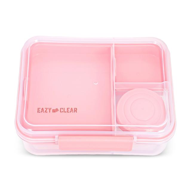 Eazy Kids - 5 Compartment Bento Convertible Lunch Box With Gravy Bowl - Pink