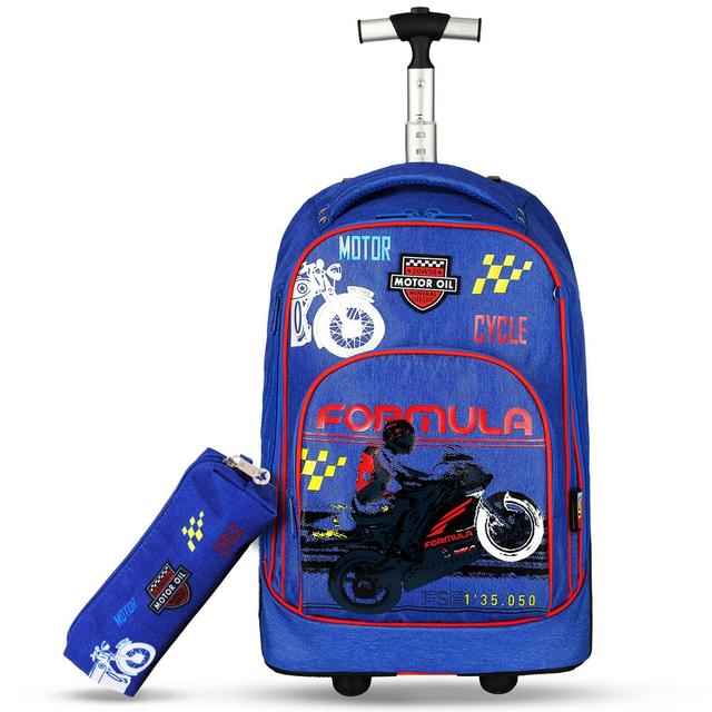 Eazy Kids - Trolley School Bag 18-Inch & Pencil Case - Blue