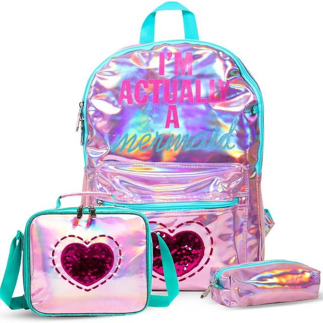 Eazy Kids - Backpack 17-Inch w/ Lunch Bag & Pencil Case - Pink