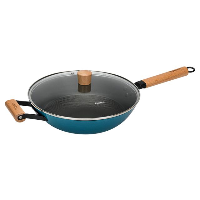 Fissman - Wok w/ Helper Handle & Glass Lid - 30x8.4cm - 4L - Seagreen