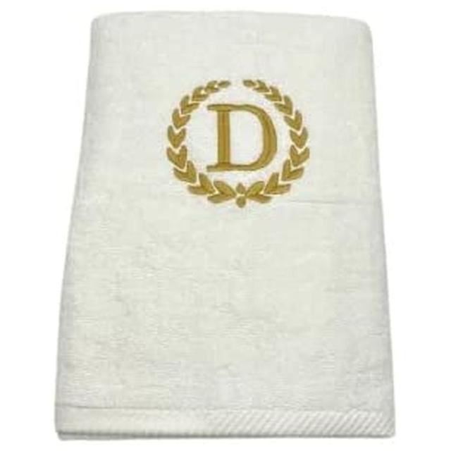 BYFT - Embroidered "D" Monogrammed Bath Towel - White