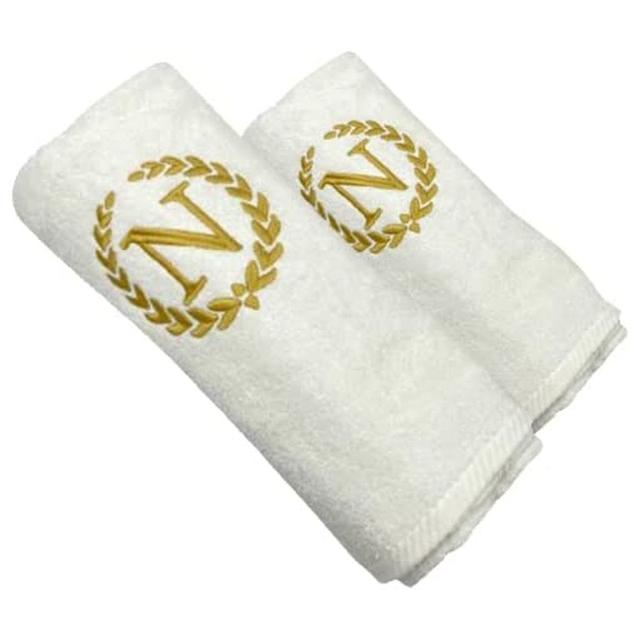 BYFT - Letter N Embroidered For You 2pc Towel Set - White