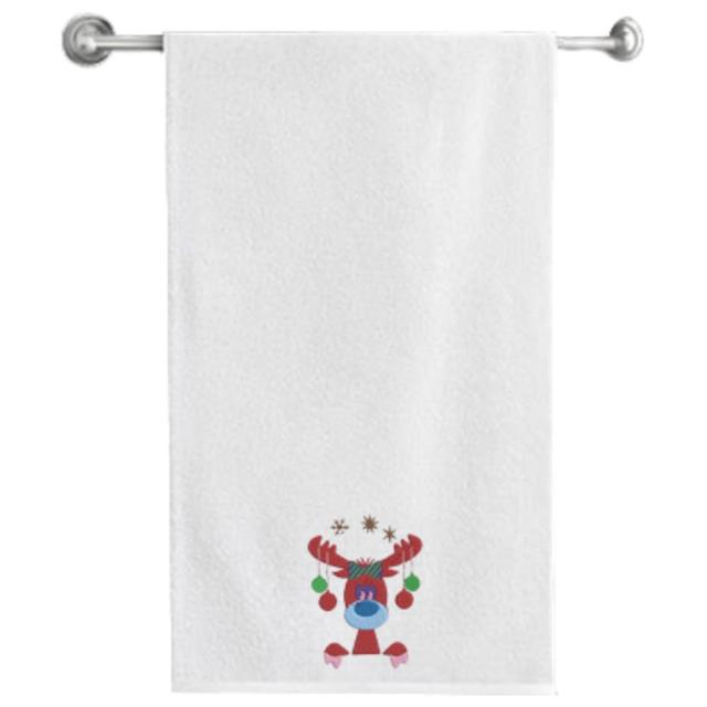 Byft - Iris Embroidered Bath Towel - Reindeer W/ Ornament