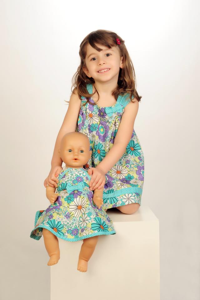 Purple/Green Summer Dress with matching Doll dress