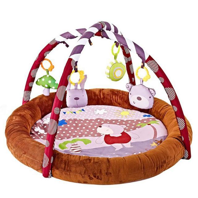 Little Angel - Baby Round Comfy Play Mat Activity Gym - Bear - Brown