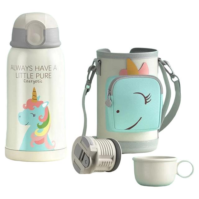 Little Angel - 304 Grade SS Straw Water Bottle W/ Cover 550ml - White