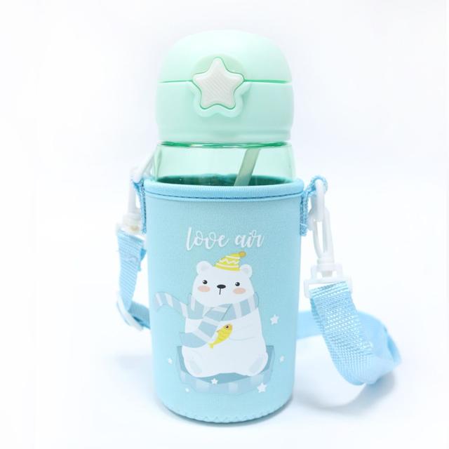 Little Angel - Kids Straw Water Bottle W/ Cover 480ml - Green