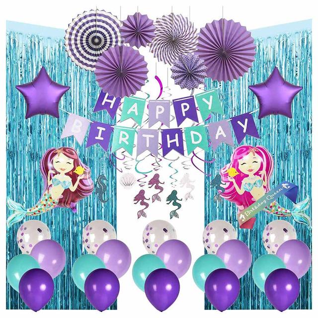 Brain Giggles - Mermaid Theme Birthday Decoration Set - 51pcs