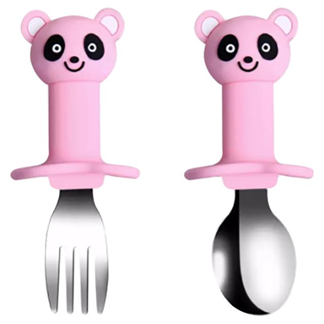 Brain Giggles - Short Handle Fork/Spoon Set Bear - Pink