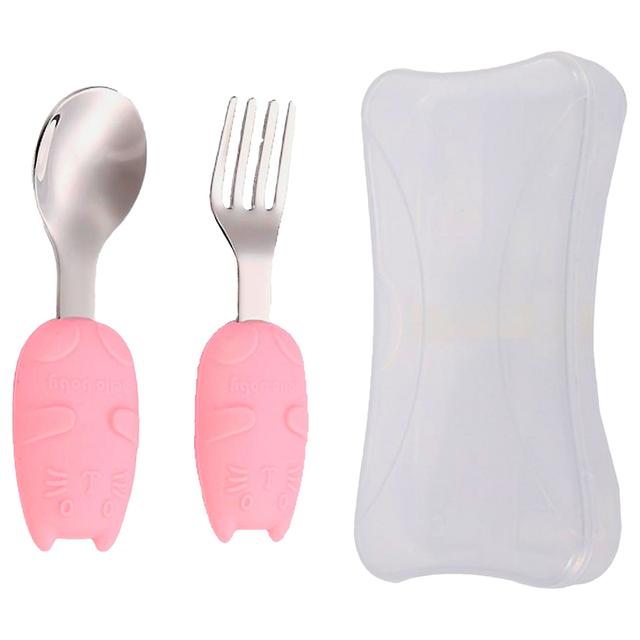 Brain Giggles - Kitty Short Silicone Handle Cutlery Set w/ Case - Pink