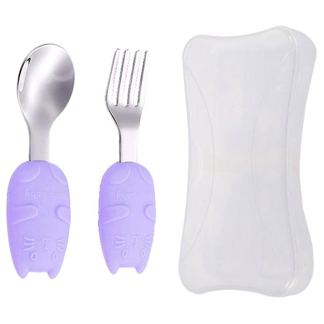 Brain Giggles - Kitty Short Silicone Handle Cutlery Set w/ Case - Purple