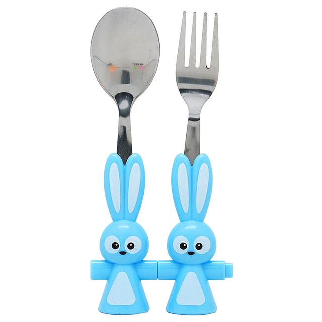 Brain Giggles - Bunny Shaped Stainless Steel Fork & Spoon Set - Blue