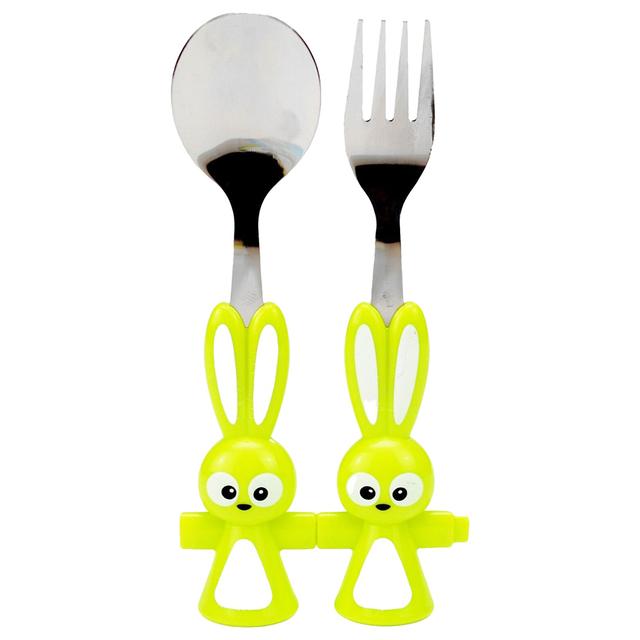 Brain Giggles - Bunny Shaped Stainless Steel Fork & Spoon Set - Green