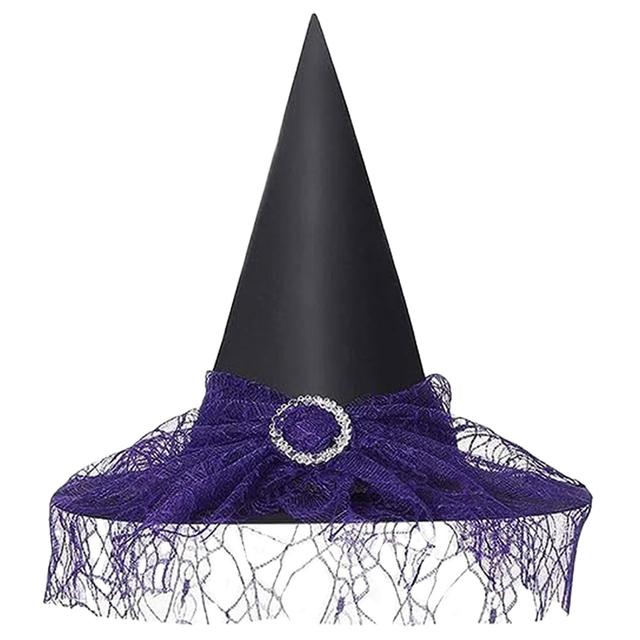 Brain Giggles - Halloween Witch Hat With Lace Mesh - Purple