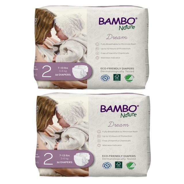 Bambo Nature Eco-Friendly Diapers, Size 2, 3-6kg, 64 Diapers,Value pack