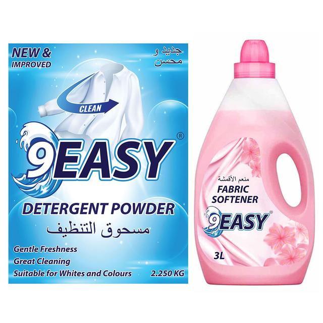 9EASY Detergent Powder 2.25Kg + 9EASY Fabric Softner 3L Pink