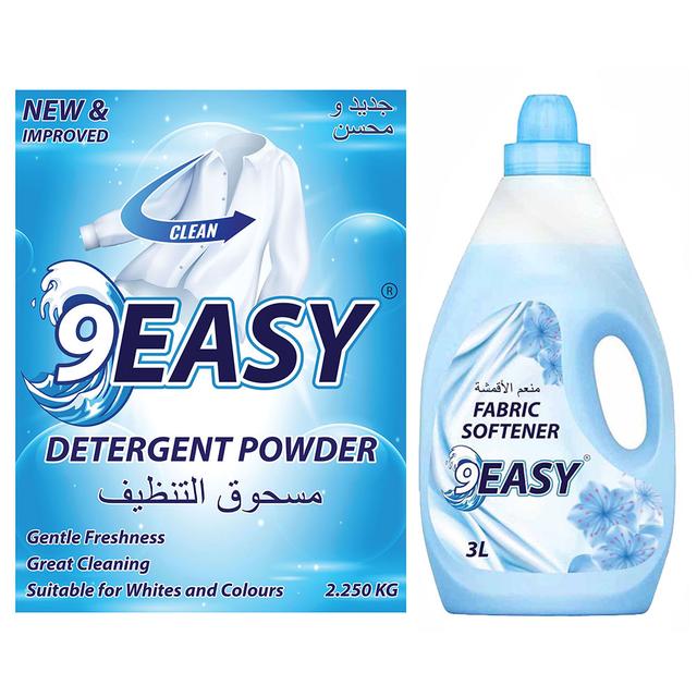 9EASY Detergent Powder 2.25Kg + 9EASY Fabric Softner 3L Blue