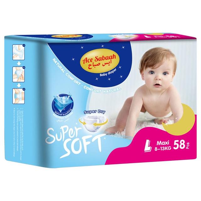 Ace Sabaah - Natural Baby Diapers Size L 8-13kg 58pcs