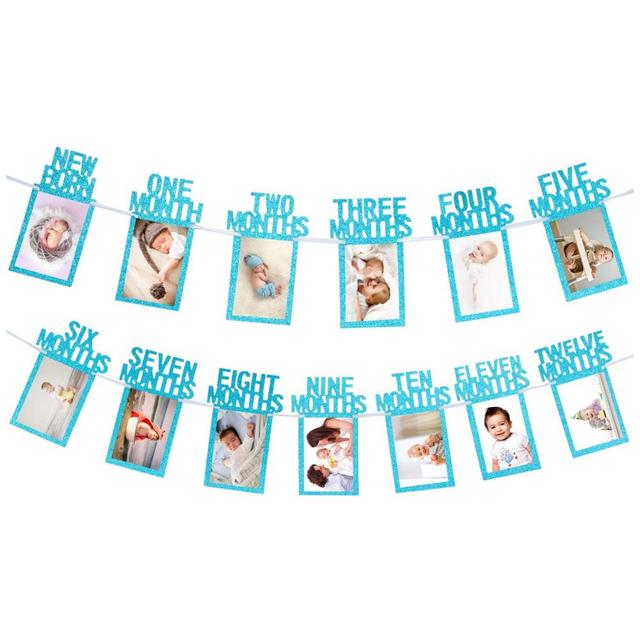 Highland - New Born - 12 Months Photo Banner for First Birthday Decoration - Blue