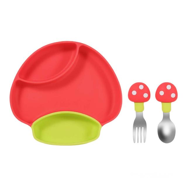 Highland - Silicone Baby Plate & Utensils Feeding Set - Red