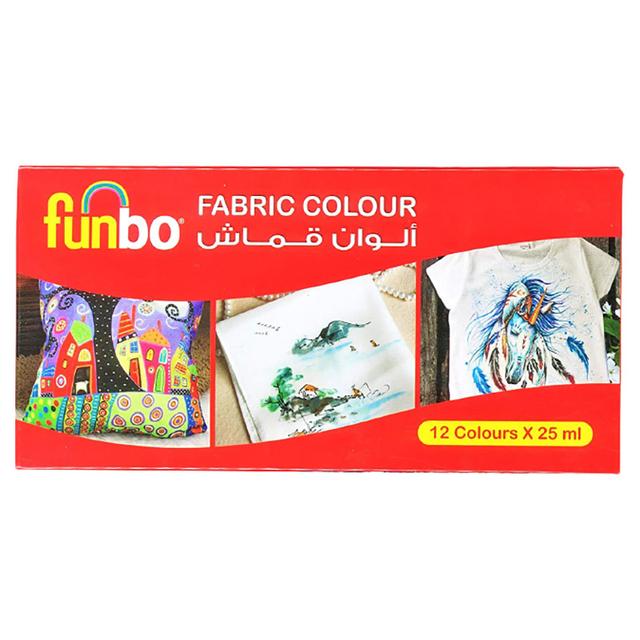 Funbo - Set of 12 Fabric Colour Paint Bottle 25ml