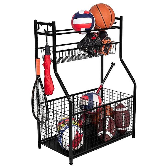 Homesmiths - Garage Storage w/ Baskets & Hooks for Sports Gear - Black