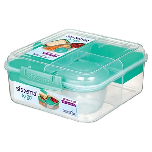 Sistema - 5 Compartment Cube To Go Bento Lunch Box - Teal - 1.25L