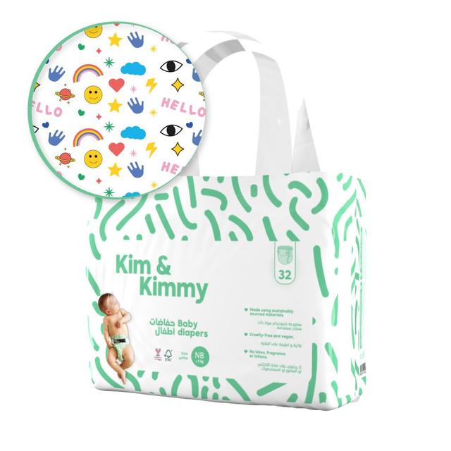 Kim & Kimmy - Funny Icons Diapers Upto 5kg New Born - 32pcs