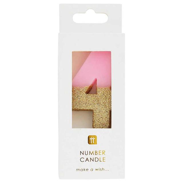 Talking Tables - We Heart Birthdays Glitter Number Candle 4 - Pink