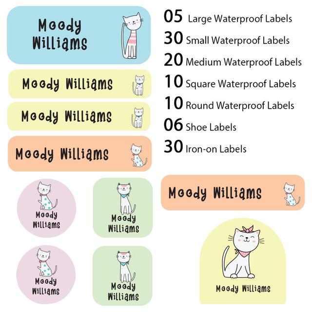 My Labels - Shoe & Iron On Waterproof Labels - Kitty - White