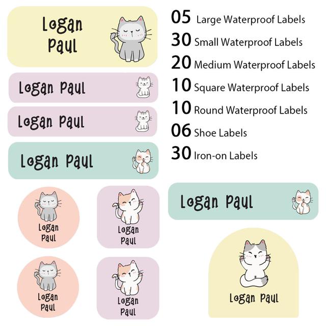 My Labels - Shoe & Iron On Waterproof Labels - Happy Kitty